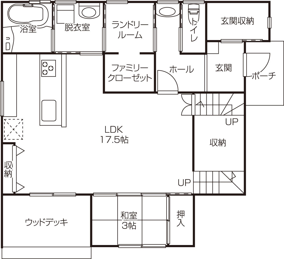 鳥取県米子市のおすすめ工務店「千種建築」による新築事例の1階間取り図