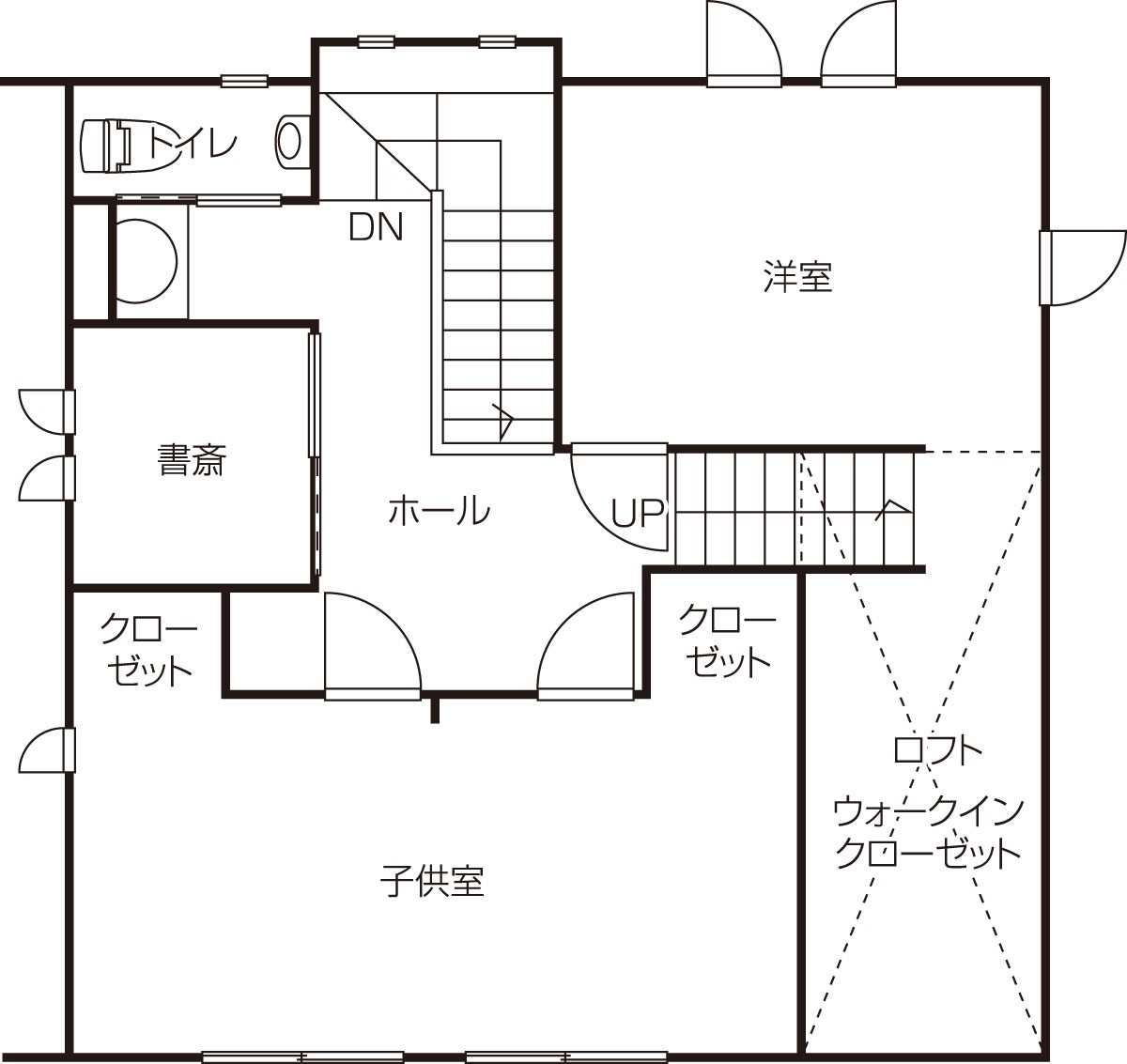 鳥取県境港市のおすすめ工務店「安達建築設計事務所」による新築事例の２階間取り図