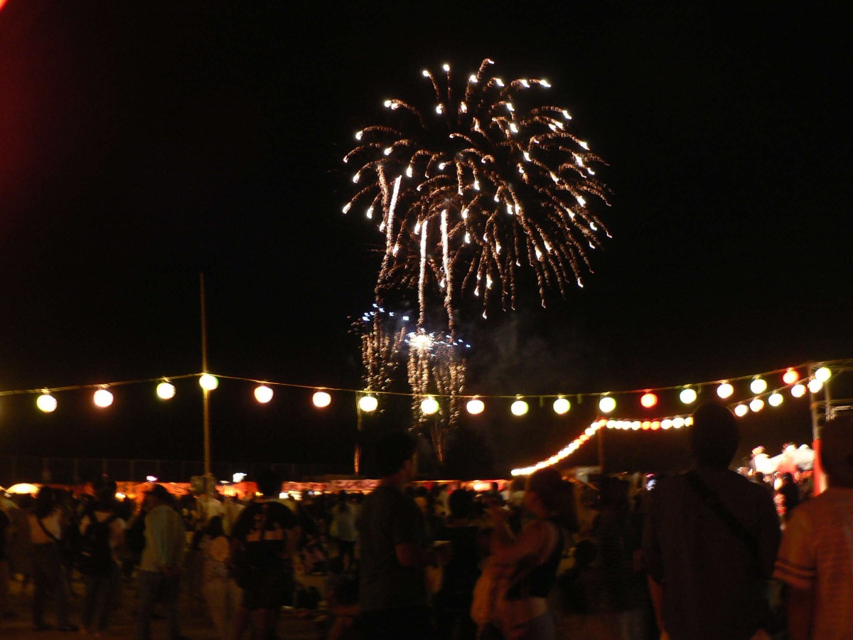 鳥取県伯耆町で開催される夏祭り「きしもと豊年盆踊り花火大会」の過去開催時の花火の様子