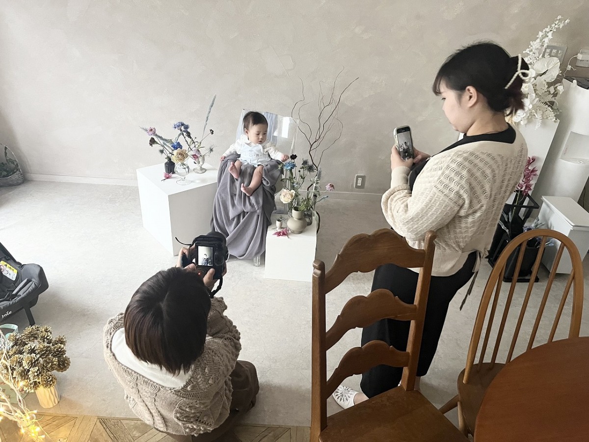鳥取県米子市立町にある写真スタジオ『ミュゲ』の撮影風景