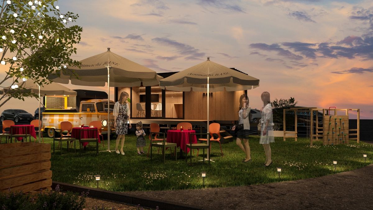 山陰合同銀行本店前にできる予定のキッチンカー拠点の完成イメージ図