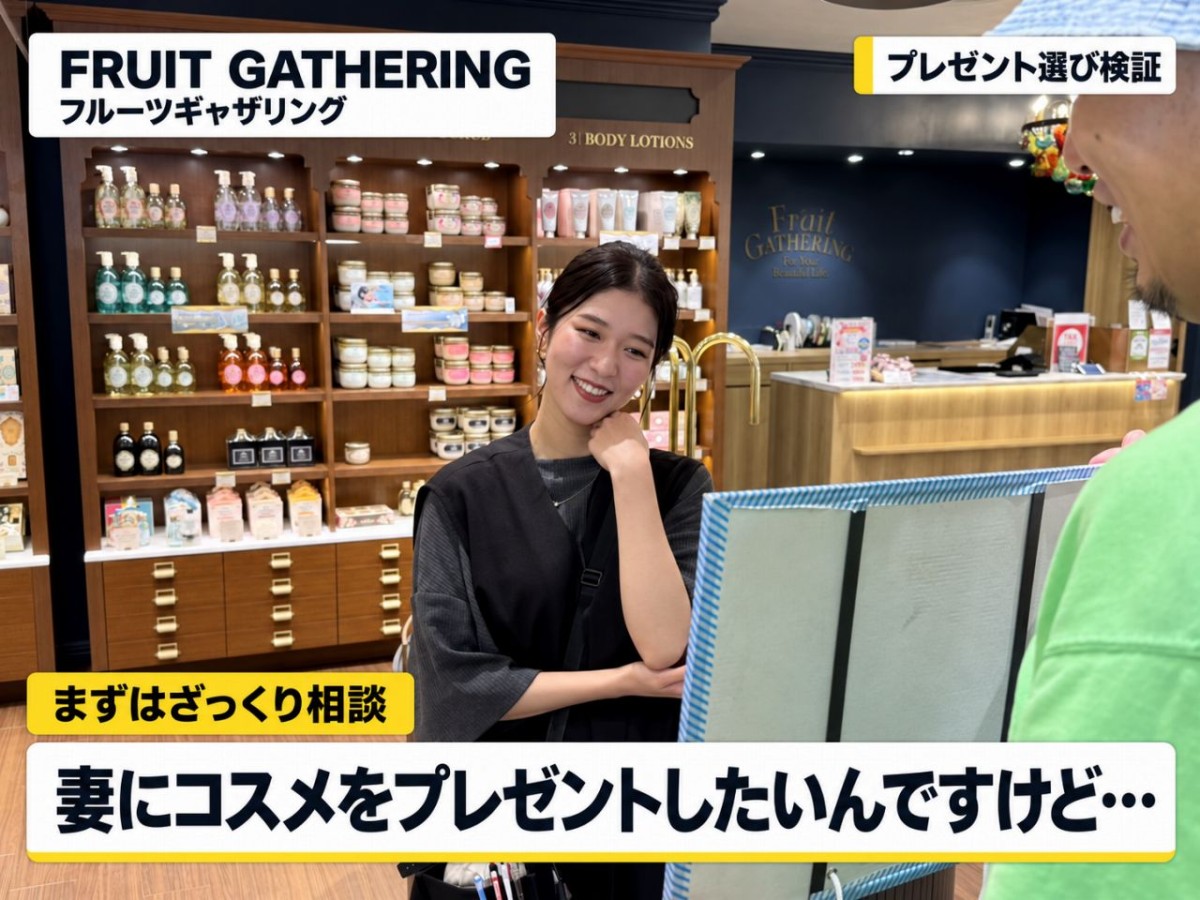 フルーツギャザリングのスタッフさんにお題を伝えているところ