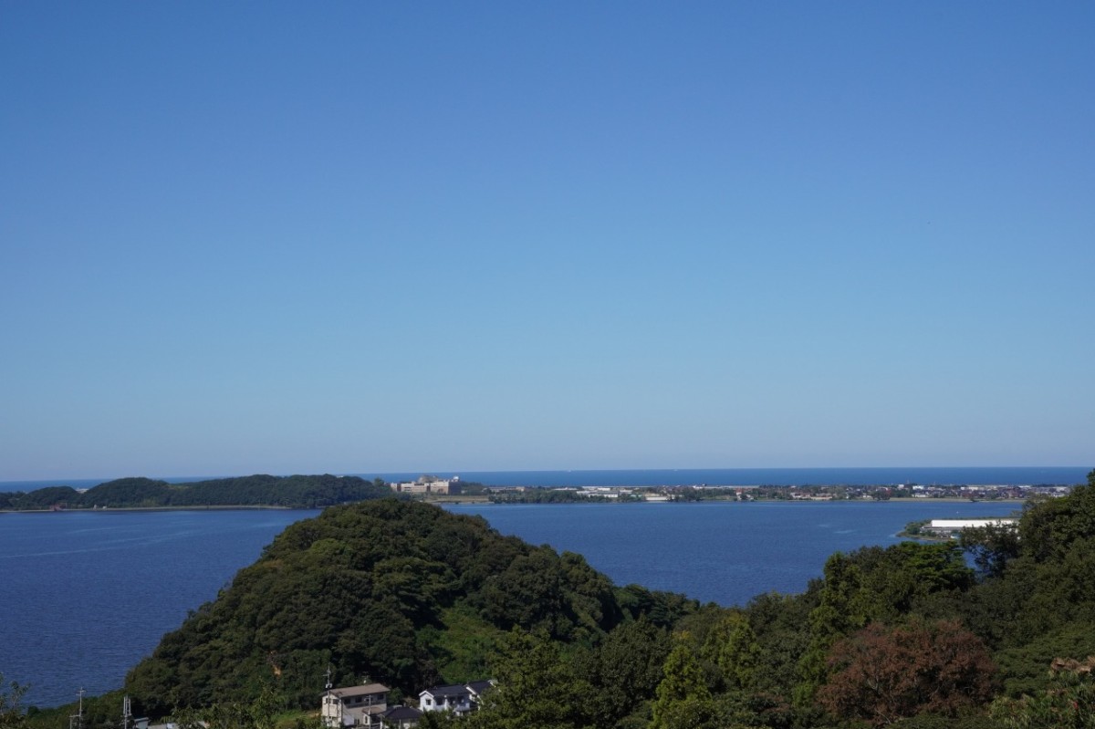 鳥取市の森林公園『とっとり出合いの森』内の「湖山池天空エリア」天空のブランコからの眺め