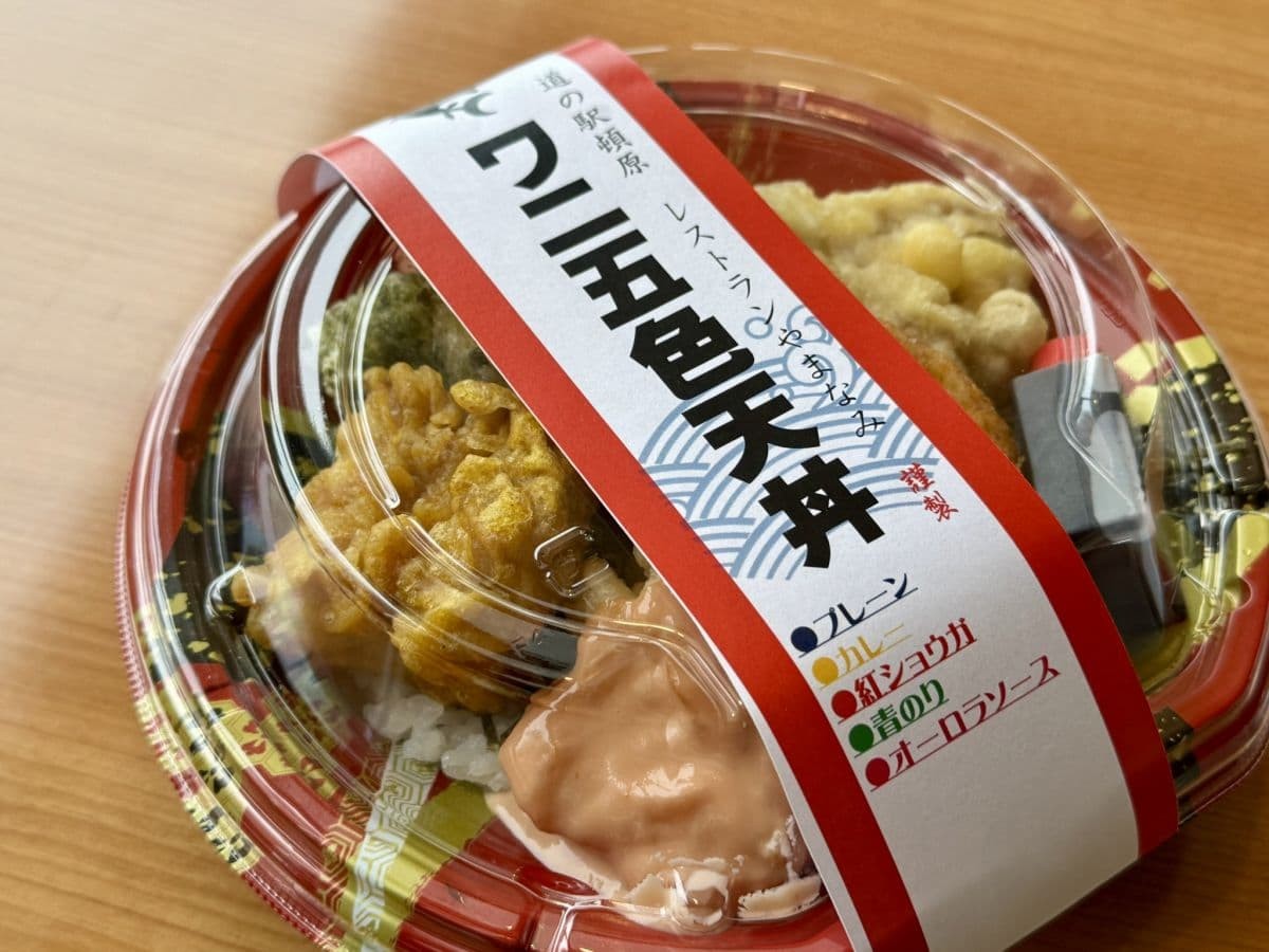 飯南町『道の駅とんばら』で販売されているコラボ弁当「ワニ五色天丼」