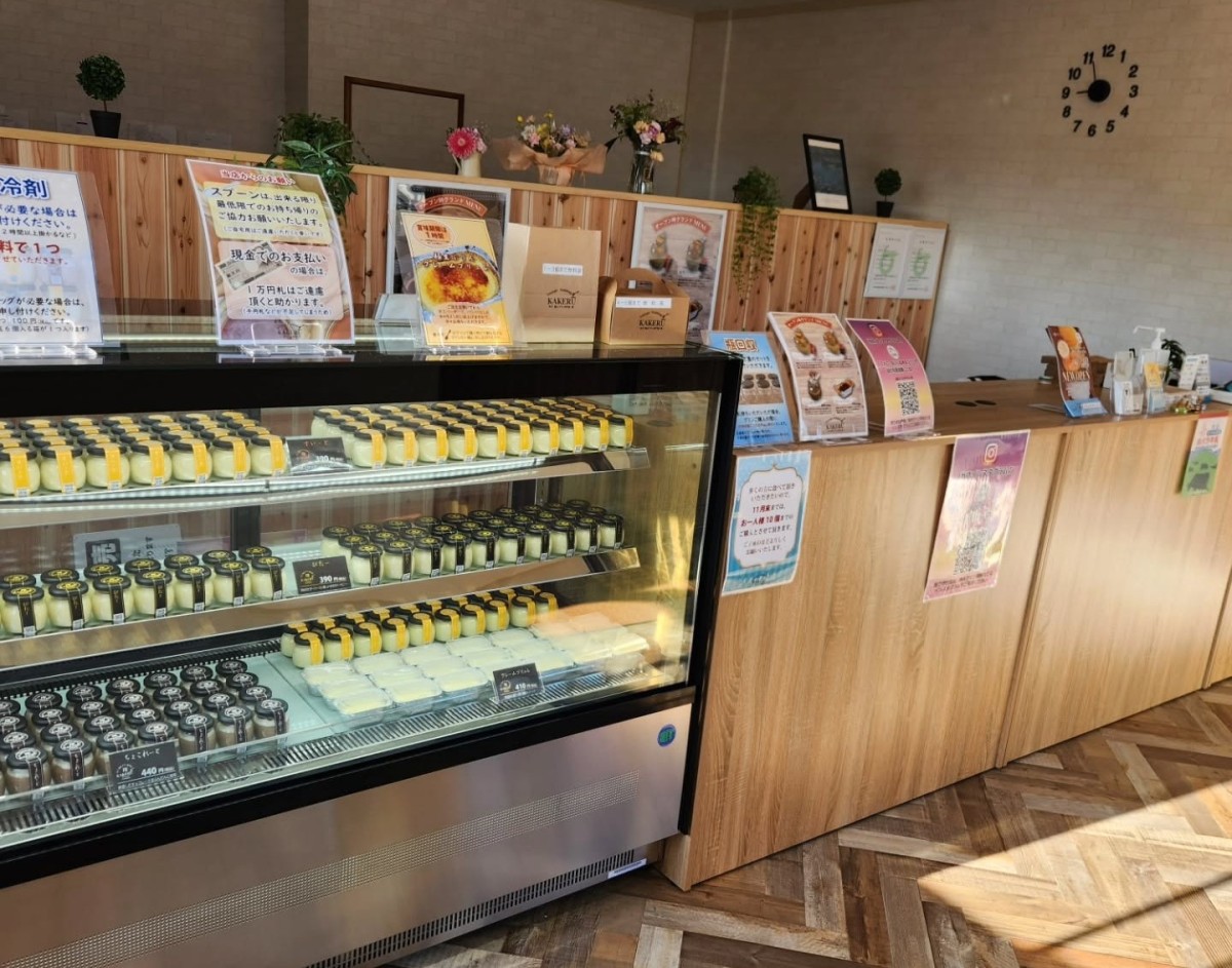 鳥取県米子市にオープンしたテイクアウト専門店『米子 極生プリン専門店 翔』の店内の様子