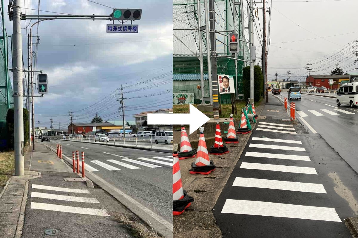 鳥取県米子市の「短すぎる横断歩道」