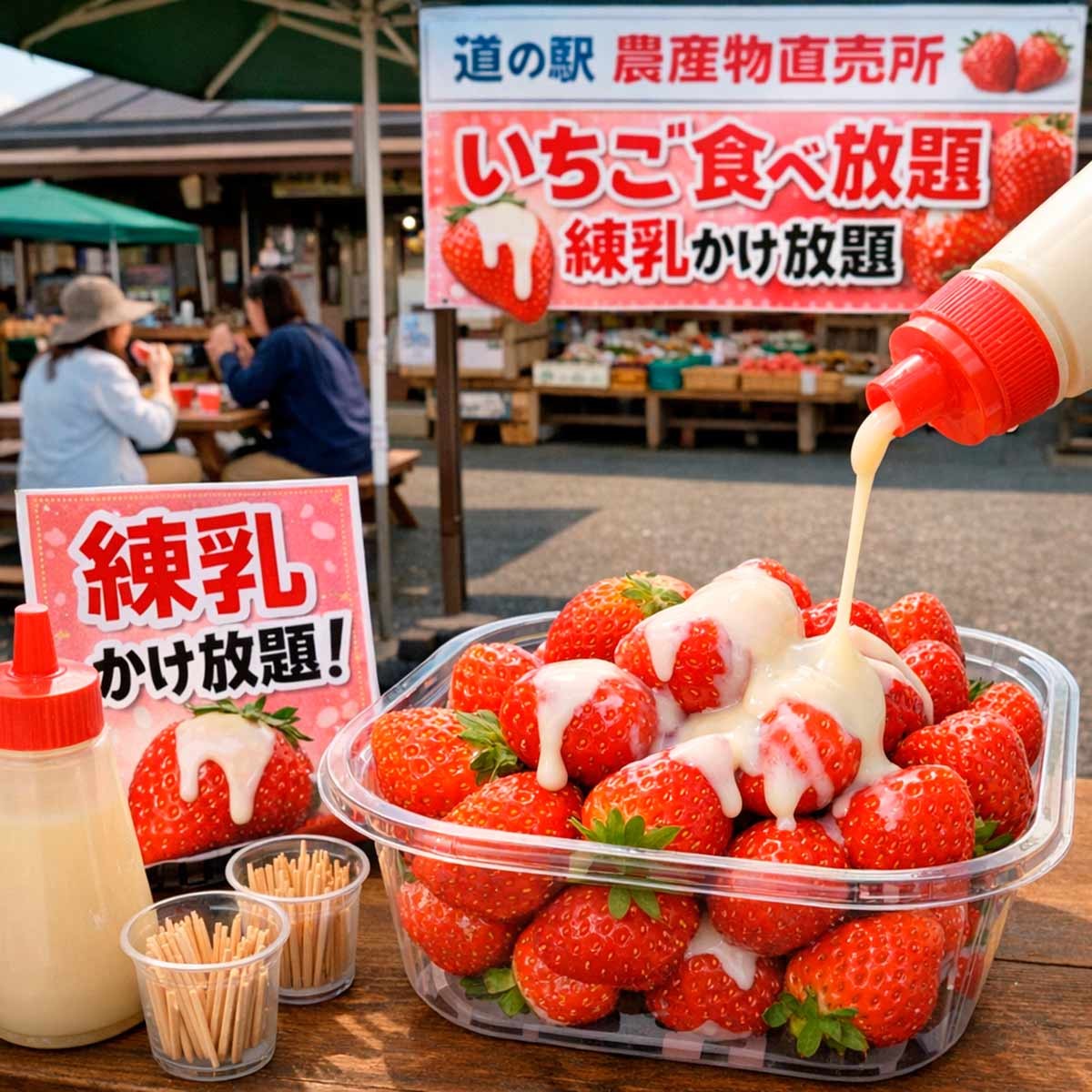 『道の駅ほうじょう』のイベント「春のグルメ＆いちごパーティー」のイメージ