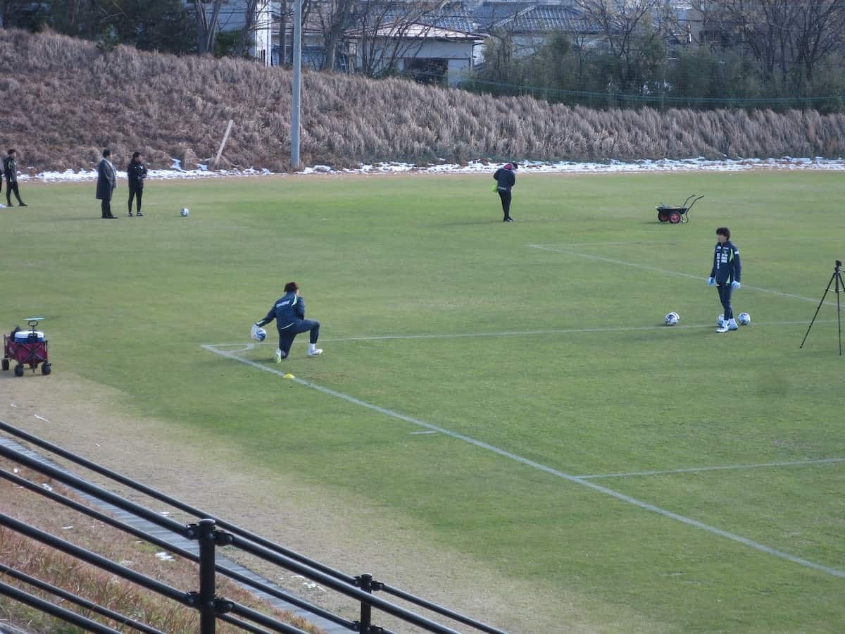 鳥取県のサッカースタジアム『オールガイナーレYAJINスタジアム』で行われた練習風景