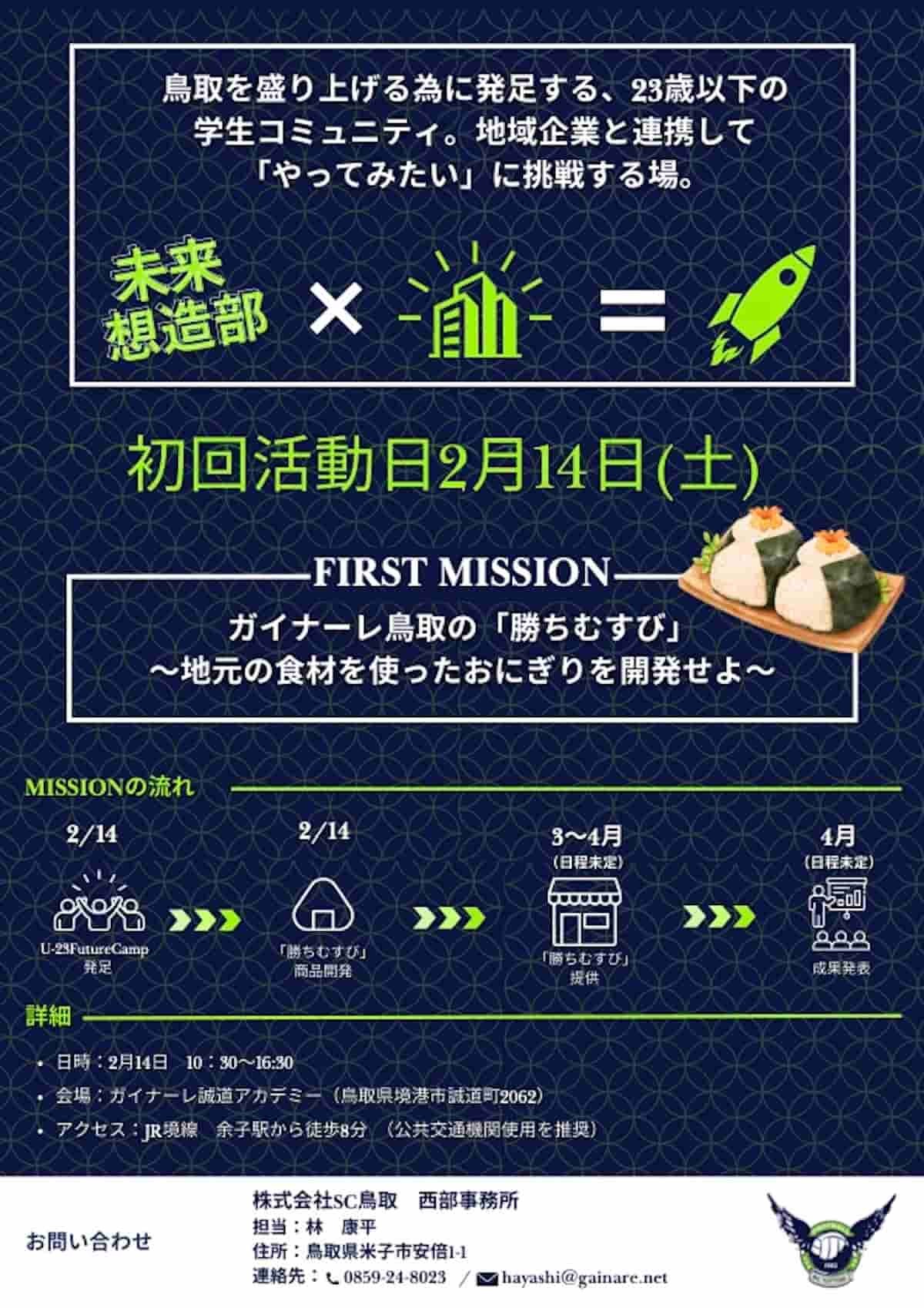 ガイナーレ鳥取の新拠点『ガイナーレ誠道アカデミー』で始動予定の若者向け新プロジェクト「U-23未来想造部」