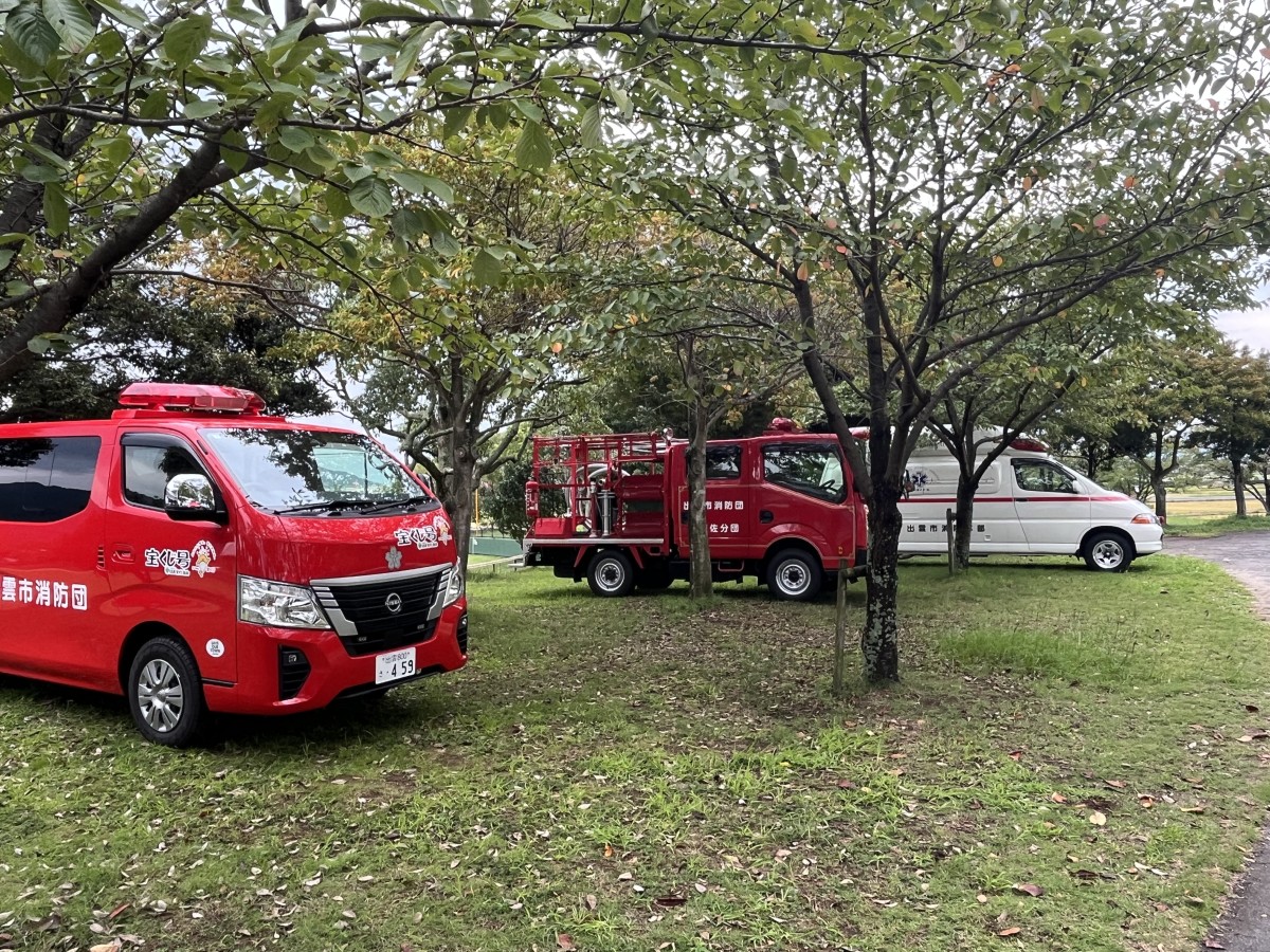 出雲市を本拠地とする『ディオッサ出雲FC』の取材時のイベントの様子。緊急車両展示。